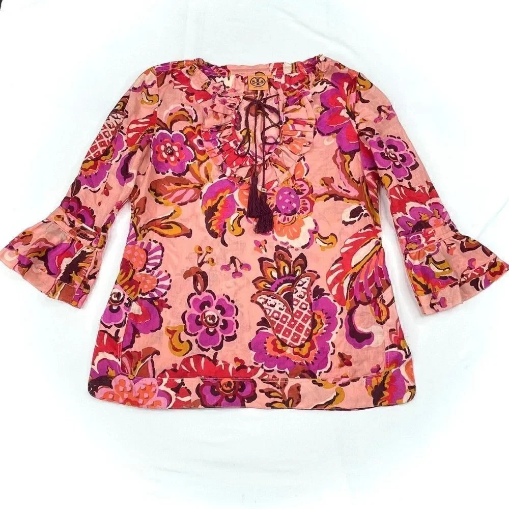 Tory Burch Gwenna Tassel Tie Floral Blouse
